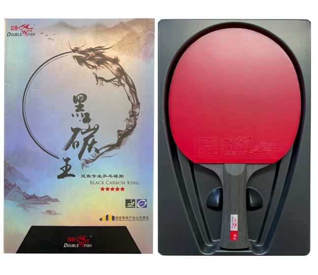 Raquete Profissional Para Tênis De Mesa - Black Carbon King - 5 Estrelas - ITTF - T.A.A - Double Fish
