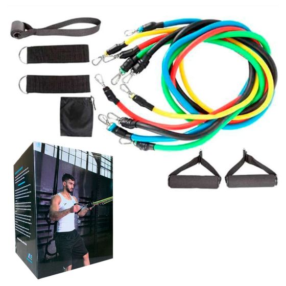 Kit Elástico 11 Peças Musculação Pilates Fitness - Azul Esportes